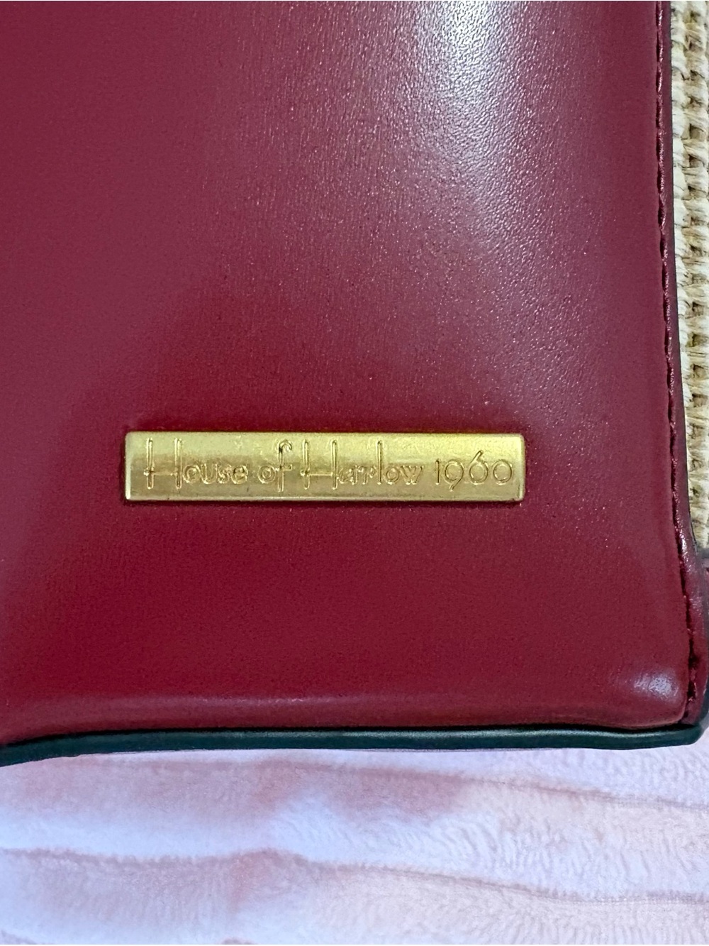 House of Harlow 1960 Straw Cylinder Crossbody with Burgundy Trim - Picture 6 of 8